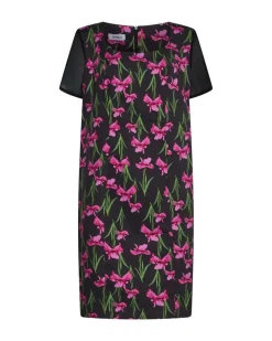 Abito in fantasia fiori NERO-FUXIA