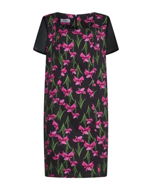 Abito in fantasia fiori NERO-FUXIA