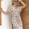 Abito manica kimono con cintura fissa fantasia BEIGE