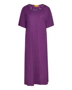 Abito midi in misto viscosa in tinta unita con occhielli VIOLA