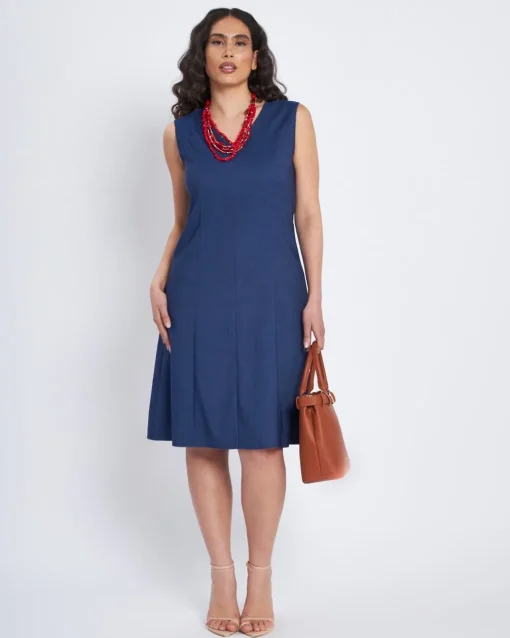Abito svasato con scollo a V e fianchetti DENIM