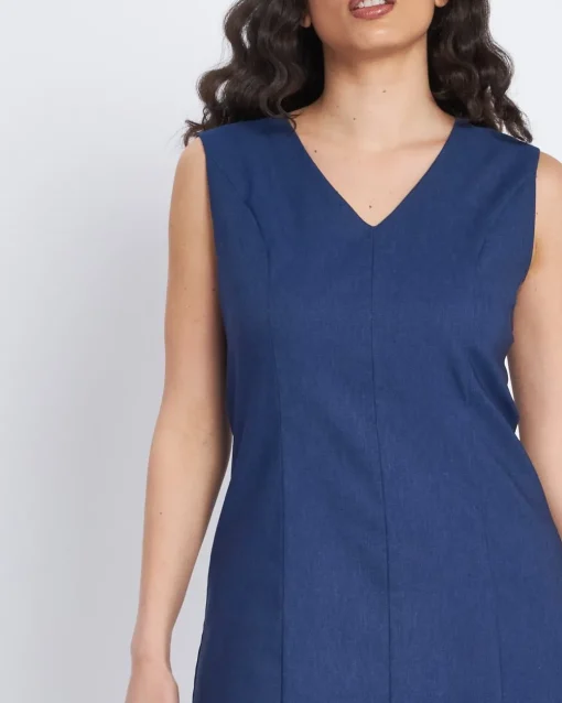 Abito svasato con scollo a V e fianchetti DENIM