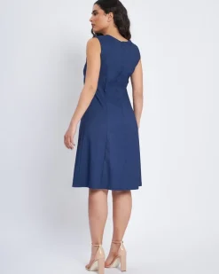 Abito svasato con scollo a V e fianchetti DENIM