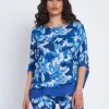 Blusa a fantasia con polsi e inserti a contrasto BLU CHINA