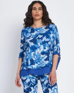 Blusa a fantasia con polsi e inserti a contrasto BLU CHINA