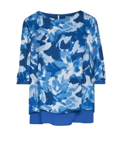 Blusa a fantasia con polsi e inserti a contrasto BLU CHINA