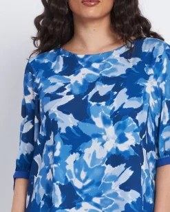 Blusa a fantasia con polsi e inserti a contrasto BLU CHINA