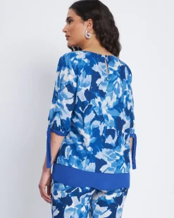 Blusa a fantasia con polsi e inserti a contrasto BLU CHINA