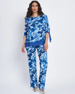 Blusa a fantasia con polsi e inserti a contrasto BLU CHINA