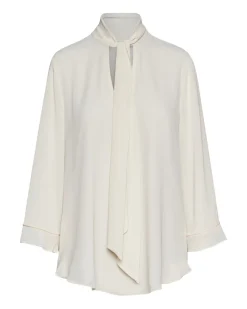 Blusa con scollo a V, fusciacca e manica a volant CREMA