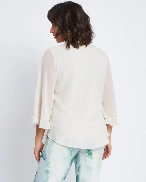 Blusa con scollo a V, fusciacca e manica a volant CREMA