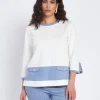 Blusa in punto milano con inserti a contrasto DENIM