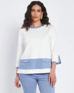 Blusa in punto milano con inserti a contrasto DENIM