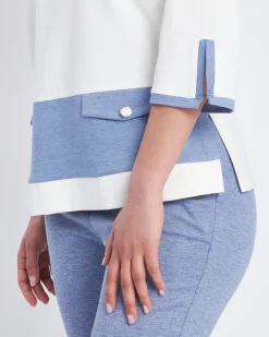 Blusa in punto milano con inserti a contrasto DENIM