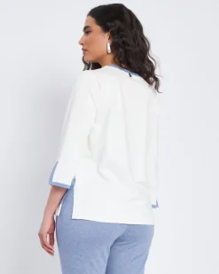 Blusa in punto milano con inserti a contrasto DENIM