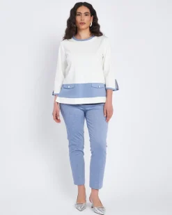 Blusa in punto milano con inserti a contrasto DENIM