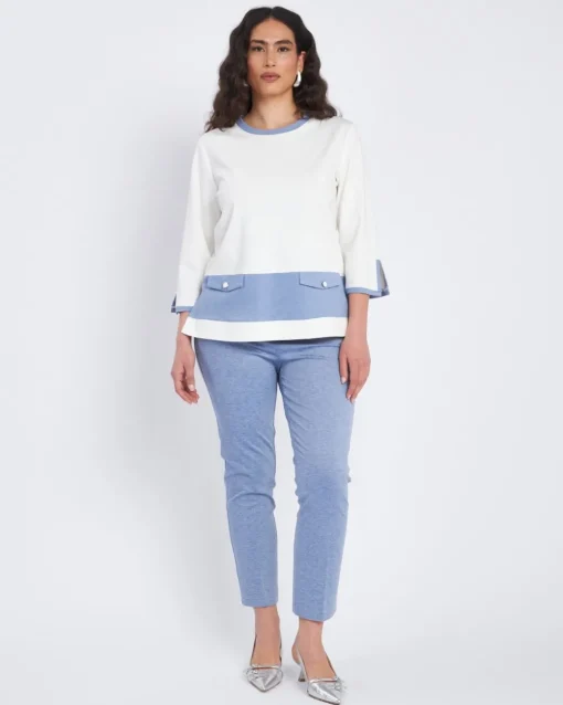 Blusa in punto milano con inserti a contrasto DENIM