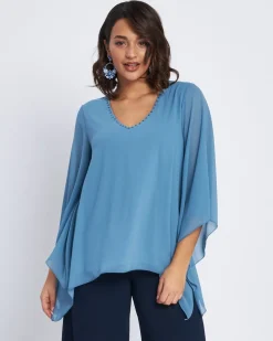 Blusa kimono con scollo a V e applicazioni POLVERE