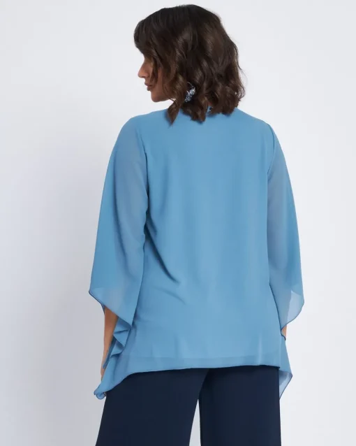 Blusa kimono con scollo a V e applicazioni POLVERE