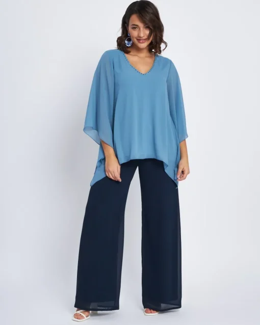 Blusa kimono con scollo a V e applicazioni POLVERE