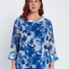 Blusa stampata con inserti in paillettes BLU CHINA