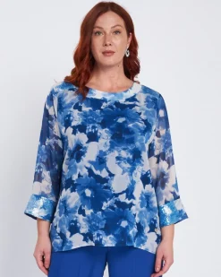 Blusa stampata con inserti in paillettes BLU CHINA