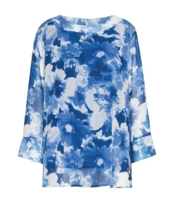 Blusa stampata con inserti in paillettes BLU CHINA