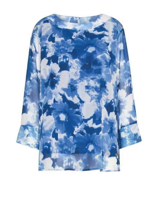 Blusa stampata con inserti in paillettes BLU CHINA
