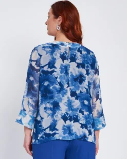 Blusa stampata con inserti in paillettes BLU CHINA