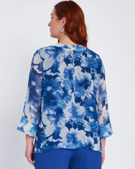 Blusa stampata con inserti in paillettes BLU CHINA
