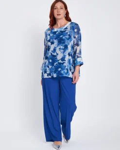 Blusa stampata con inserti in paillettes BLU CHINA