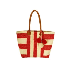 Borsa Mare a Righe Trasversali con Pon pon
