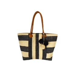 Borsa Mare a Righe Trasversali con Pon pon