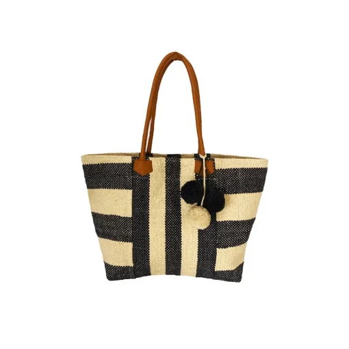 Borsa Mare a Righe Trasversali con Pon pon