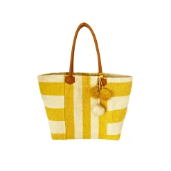 Borsa Mare a Righe Trasversali con Pon pon