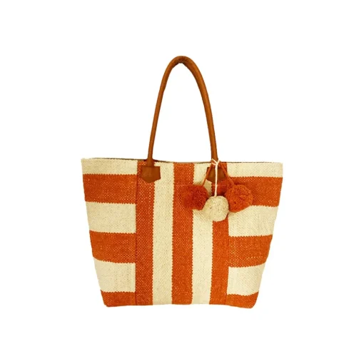 Borsa Mare a Righe Trasversali con Pon pon