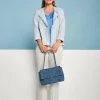 Borsa media a spalla in denim matelassé con manici a catena DENIM