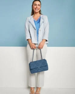 Borsa media a spalla in denim matelassé con manici a catena DENIM