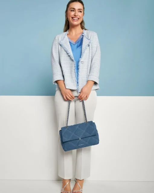 Borsa media a spalla in denim matelassé con manici a catena DENIM