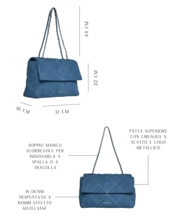 Borsa media a spalla in denim matelassé con manici a catena DENIM
