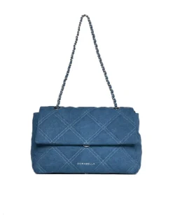 Borsa media a spalla in denim matelassé con manici a catena DENIM