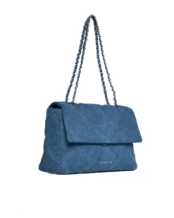 Borsa media a spalla in denim matelassé con manici a catena DENIM