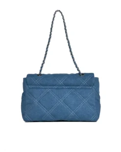Borsa media a spalla in denim matelassé con manici a catena DENIM