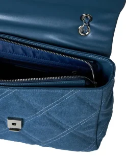 Borsa media a spalla in denim matelassé con manici a catena DENIM