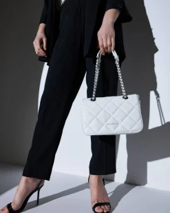 Borsa piccola a spalla in ecopelle matelassé con manici a catena BIANC