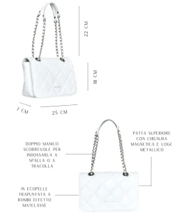 Borsa piccola a spalla in ecopelle matelassé con manici a catena BIANC