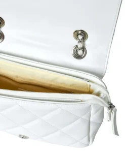 Borsa piccola a spalla in ecopelle matelassé con manici a catena BIANC