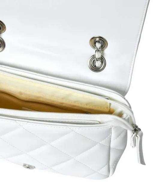 Borsa piccola a spalla in ecopelle matelassé con manici a catena BIANC