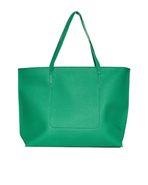 Borsa shopper large in ecopelle a grana con logo sul davanti GREEN BEE