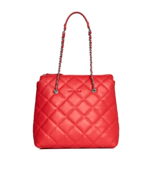 Borsa shopper media in ecopelle matelassé con manici a catena PAPAVERO